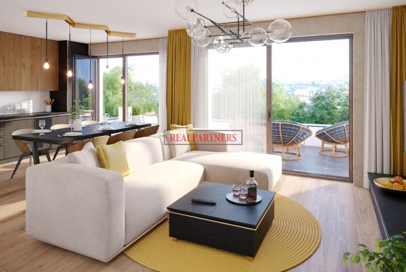 Novostavba bytu 3+kk o ploše 95 m² + 2x balkón 4,8 m² + 3,4 m² ve výstavbě u Roztylského náměstí.
