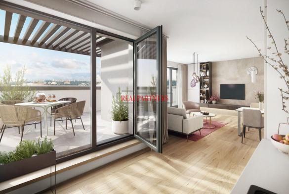 Novostavba bytu 3+kk o ploše 103,1 m² + 16,7 m² terasa ve výstavbě u Roztylského náměstí.