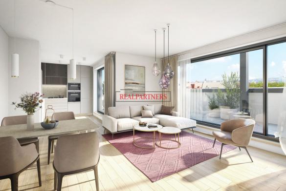 Novostavba bytu 4+kk o ploše 99,7 m² + 8,7 m² balkón ve výstavbě u Roztylského náměstí.