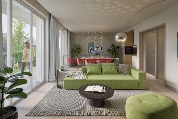Novostavba bytu 3+kk o ploše 75,8 m²+ terasa 9,8 m² + zahrada 93,3 m² ve výstavbě na dosah Prahy 6.
