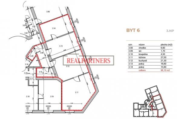 Pěkný byt 3+1 o ploše 96,1  m² v samém srdci starých Strašnic.