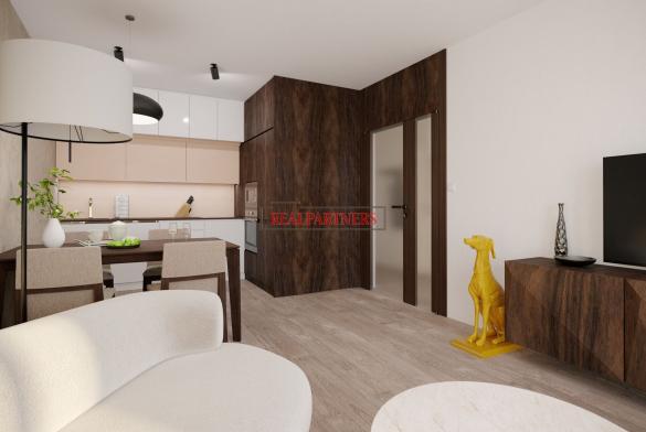 Novostavba 2+kk o ploše 58,6 m²+terasa 8,8 m²+předzahradka 70,1 m² ve výstavbě u metra B Invalidovna.